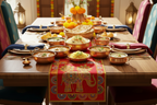 Diwali Elephant Table Runner — Red & Gold Festive Décor