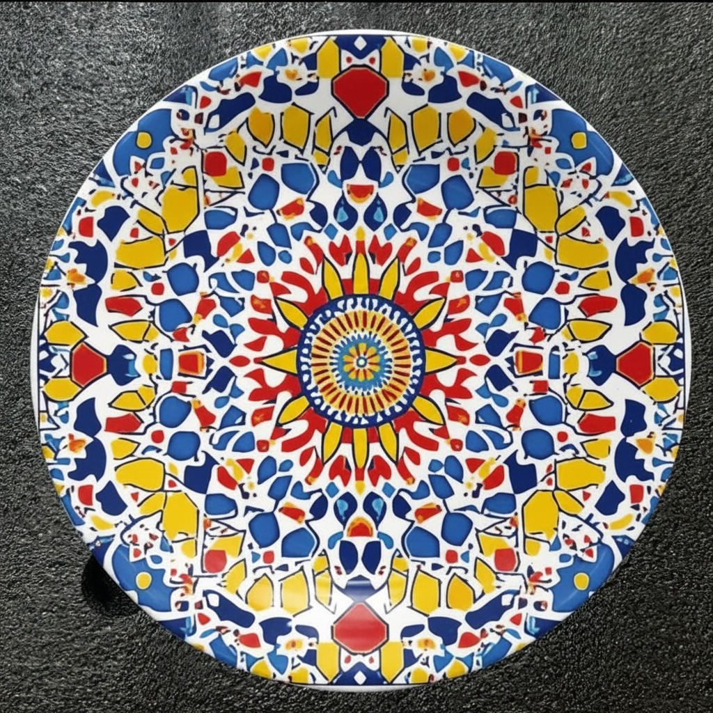 Moroccan Mandala Ceramic Plate — Geometric Hanging Wall Art