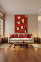 Japandi Flying Birds Wall Art — Sage Green & Gold Print