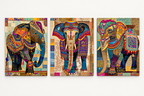 Indian Elephant Mandala Canvas Print Set — Frameless Triptych Wall Art