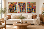 Indian Elephant Mandala Canvas Print Set — Frameless Triptych Wall Art