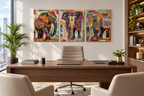 Indian Elephant Mandala Canvas Print Set — Frameless Triptych Wall Art