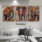 Indian Elephant Mandala Canvas Print Set — Frameless Triptych Wall Art