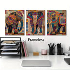Indian Elephant Mandala Canvas Print Set — Frameless Triptych Wall Art