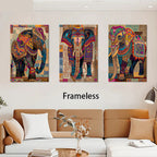 Indian Elephant Mandala Canvas Print Set — Frameless Triptych Wall Art