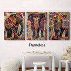 Indian Elephant Mandala Canvas Print Set — Frameless Triptych Wall Art