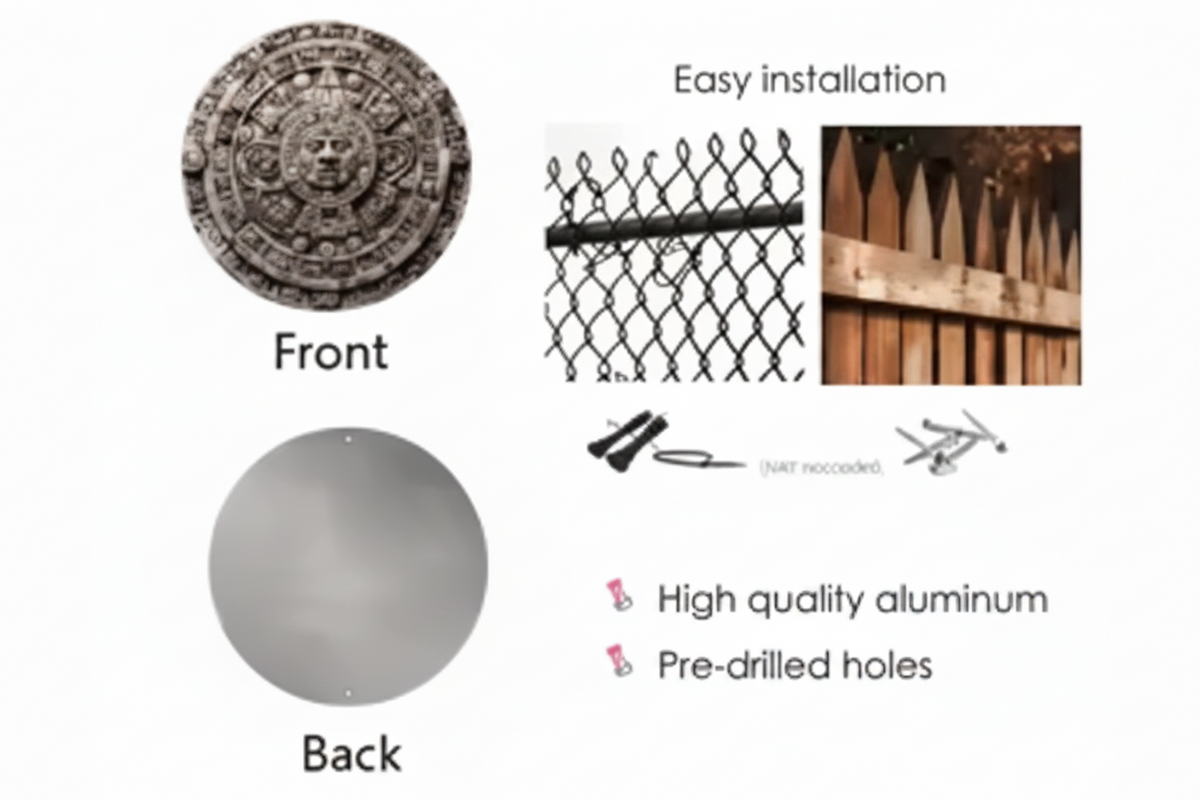 Aztec Sun Stone Wall Plaque – Aluminum HD-Printed Wall Art, 8x8 Inch Rustic Home Decor