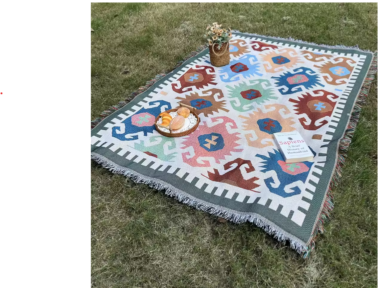 Mexican Striped Boho Blanket — Linen Throw with Tassels