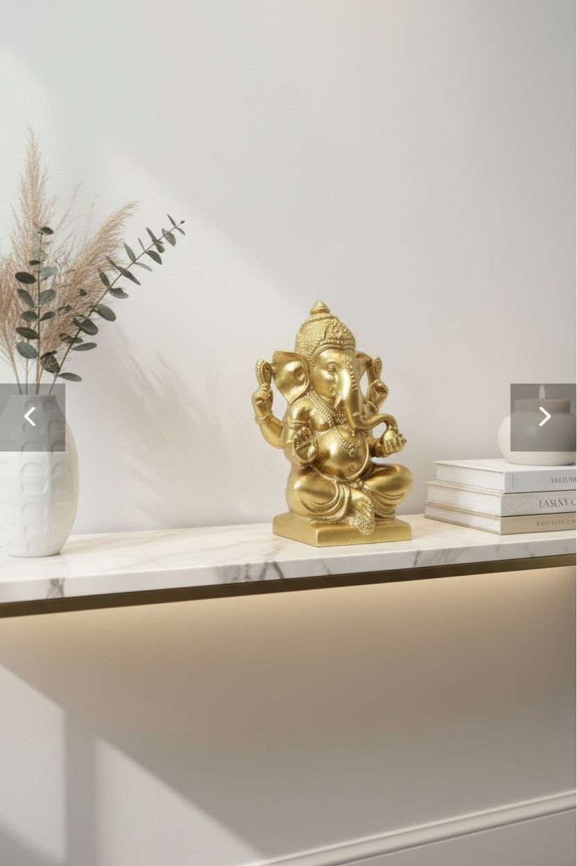 Golden Ganesha Statue — Indian Blessing & Prosperity Ornament