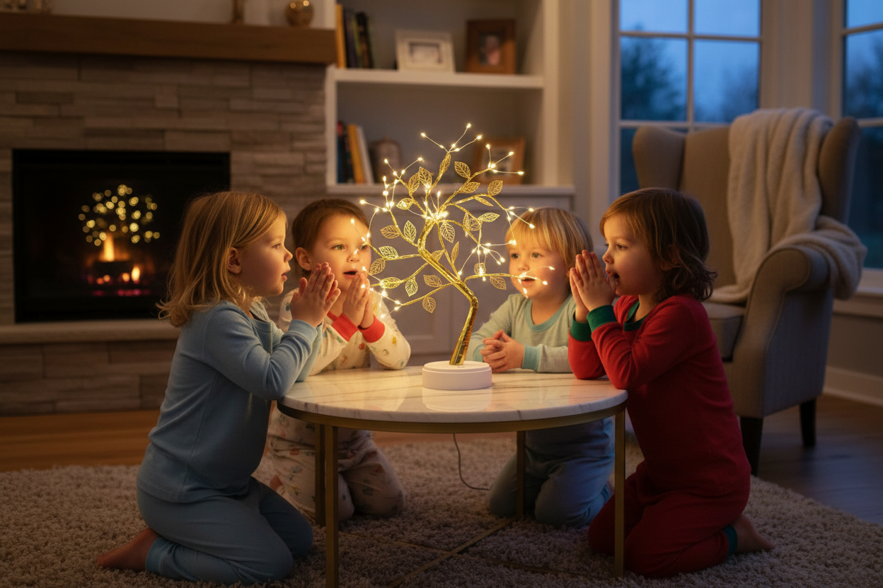 Golden Leaf Bonsai Night Light — Touch Switch Table Lamp