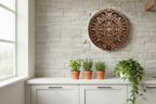 Aztec Sun Stone Wall Plaque – Vintage Wood-Style Carved Wall Art, 8x8 Inch Rustic Home Decor
