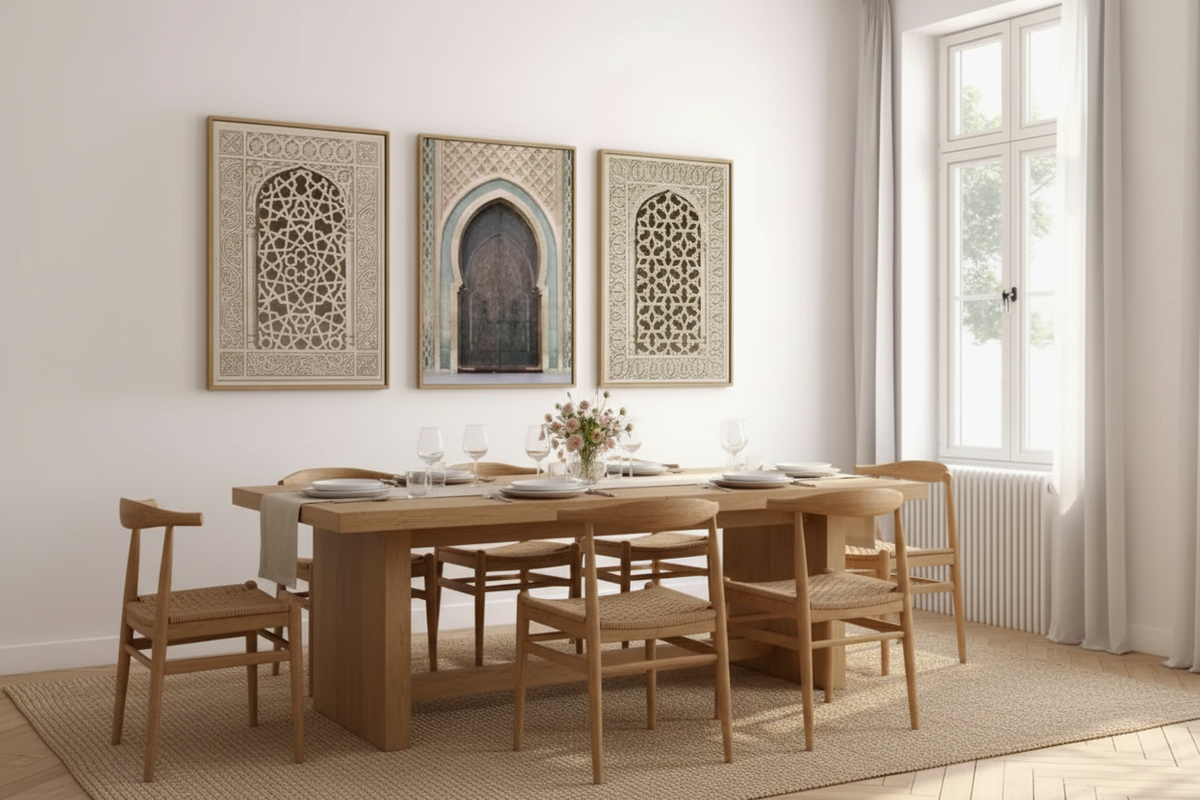 Moroccan Arch Window Canvas Print — 3-Panel Geometric Wall Art Set