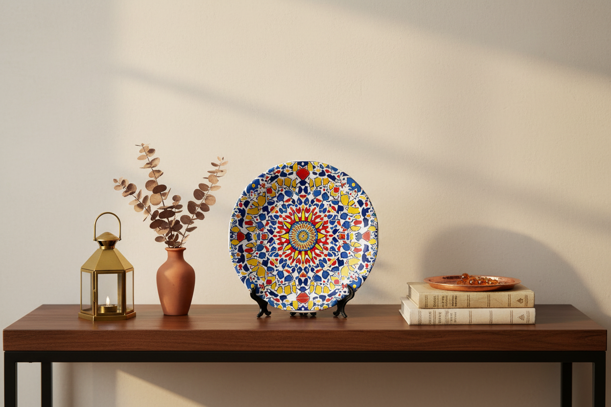 Moroccan Mandala Geometric Ceramic Decor Plate - Hanging Wall Art， Suitable for families, living rooms, and offices