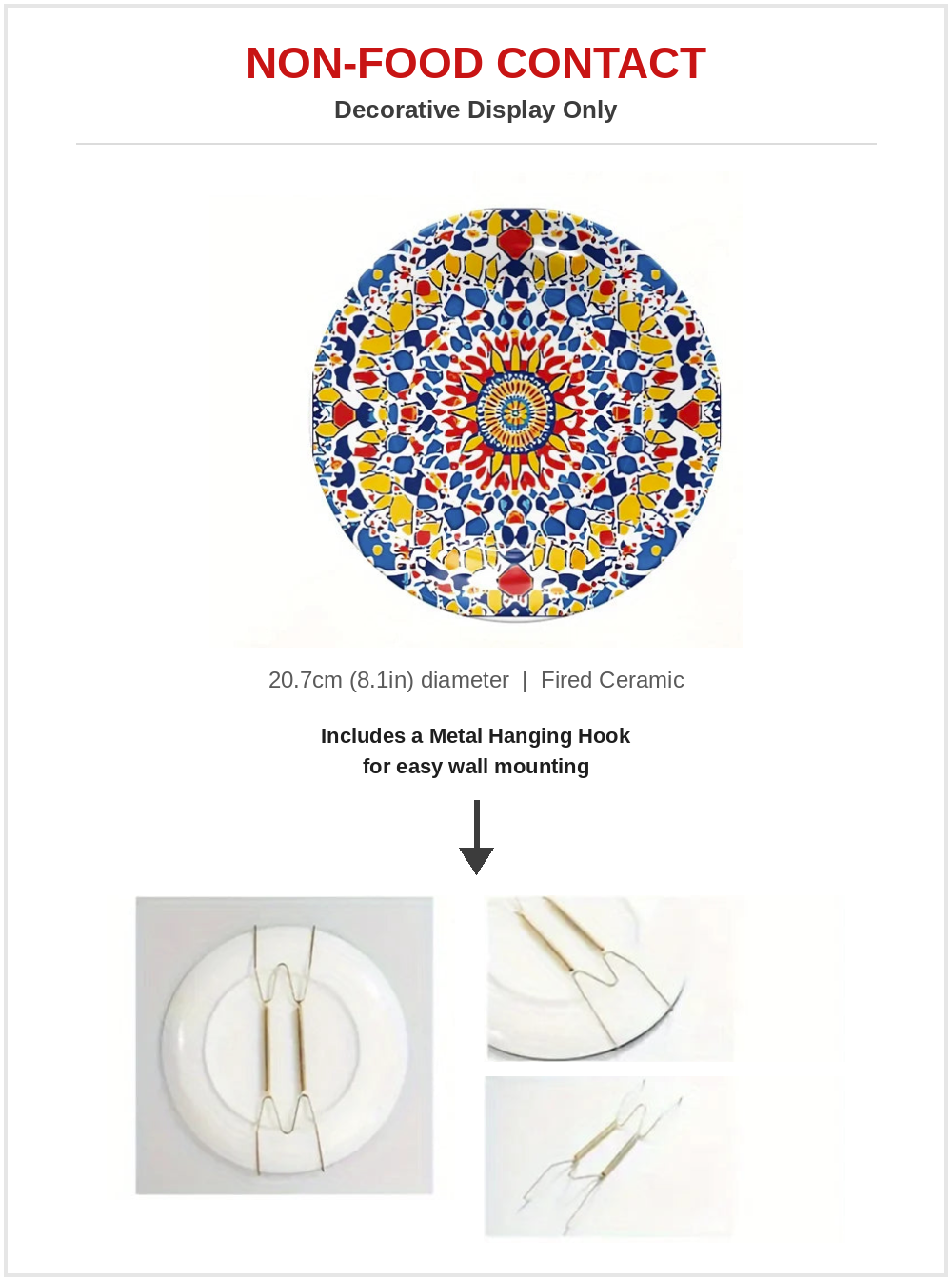 Moroccan Mandala Ceramic Plate — Geometric Hanging Wall Art