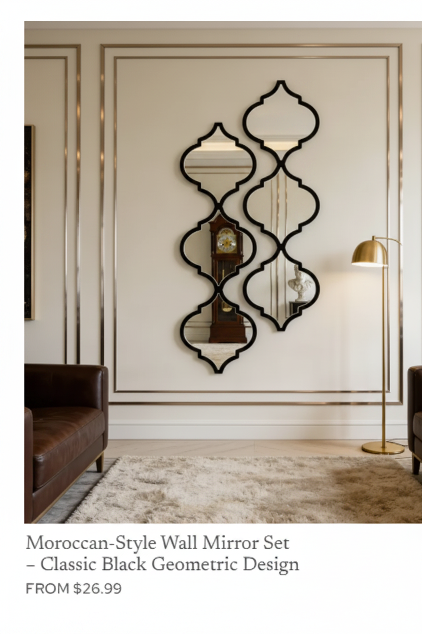 Moroccan-Style Wall Mirror Set – Classic Black Geometric Design