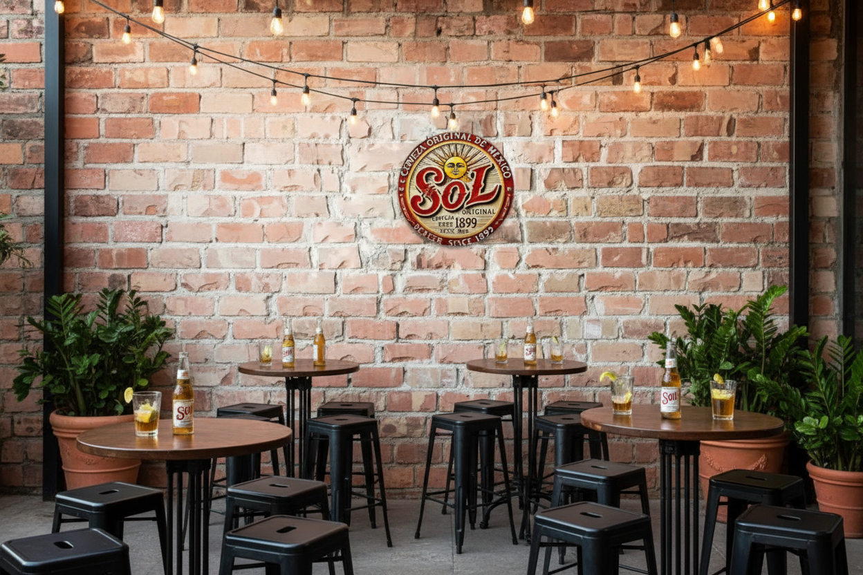 2D Flat "Sol Cerveza Original" Round Tin Sign - Vintage Mexican Beer Sun Logo Metal Wall Decor for Bar, Man Cave, Garage, Beer L