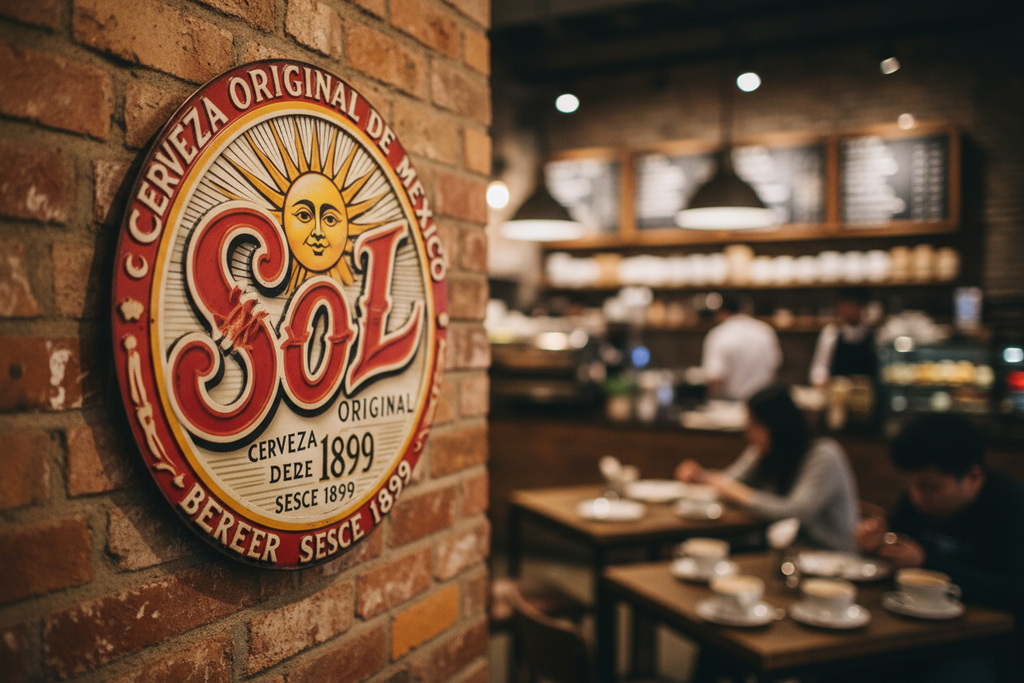 Vintage Sol Cerveza Metal Sign — Retro Mexican Bar Wall Art, 1899 Sun Logo Plaque