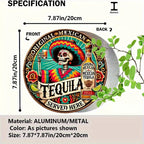 Day of the Dead Tequila Sugar Skull Sign — Round Aluminum Wall Plaque