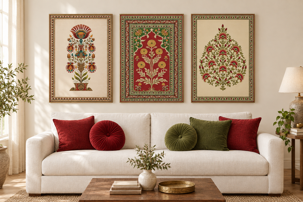 Mughal-Style Floral Botanical Wall Art Print — Indian Home Décor