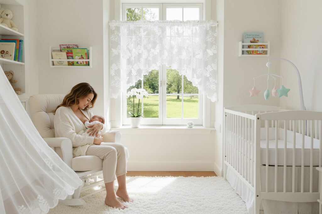 Lace Butterfly Sheer Curtain — French Rod Pocket Window Drape